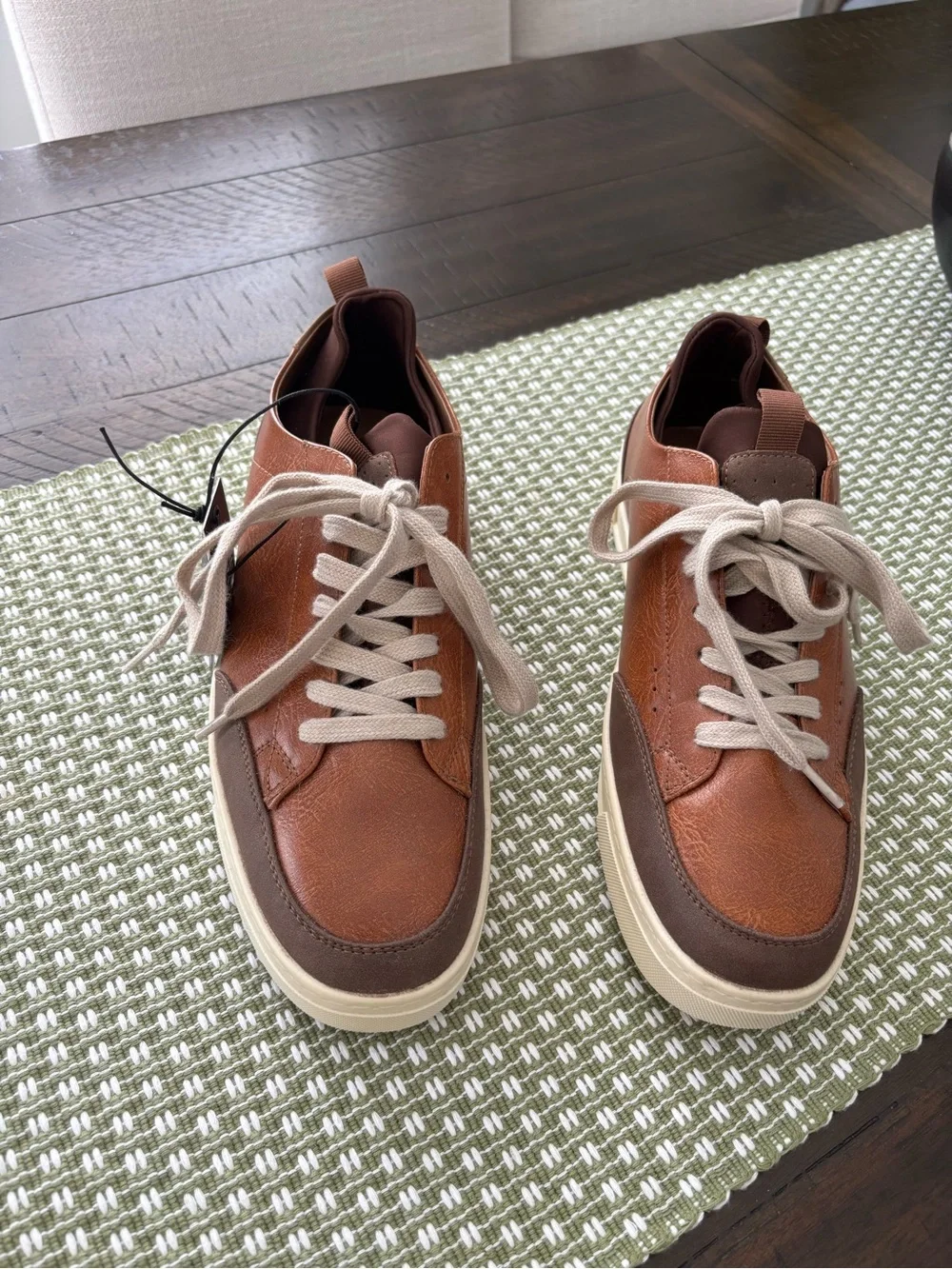 Men's Casual Brown Leather Sneakers with Cream Accents